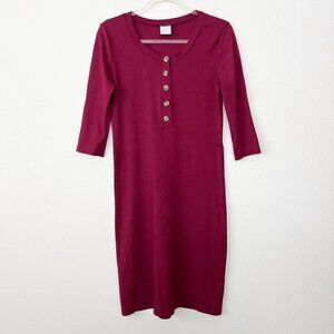 Lou Lou & Company Womens XS Wine Burgundy Maternity Nursing 3/4 Sleeve Midi Dres